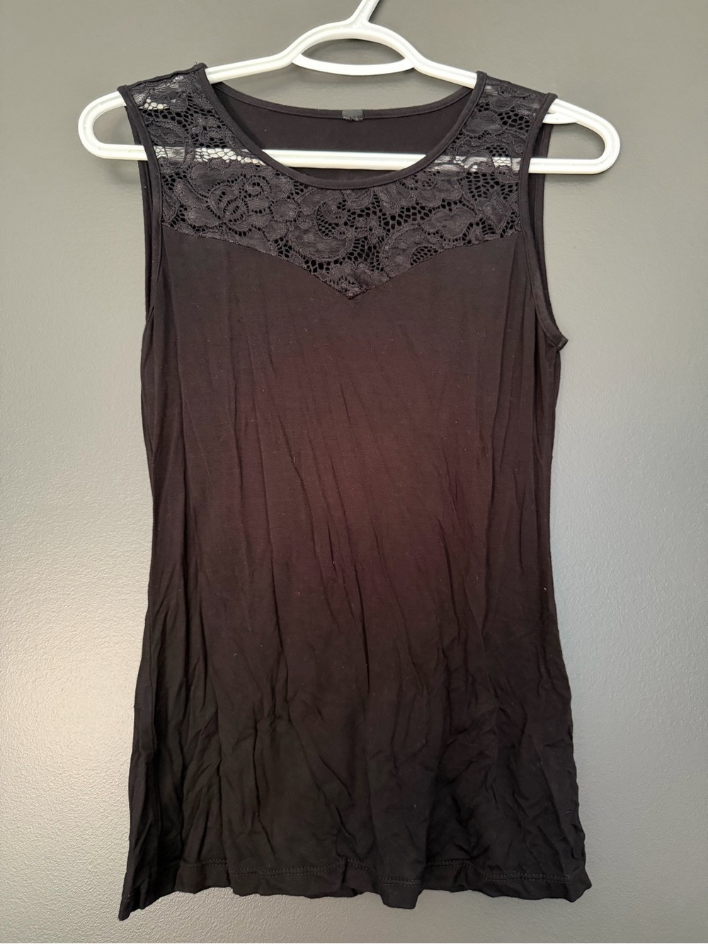 Black Sleeveless Tank with Lace Yoke